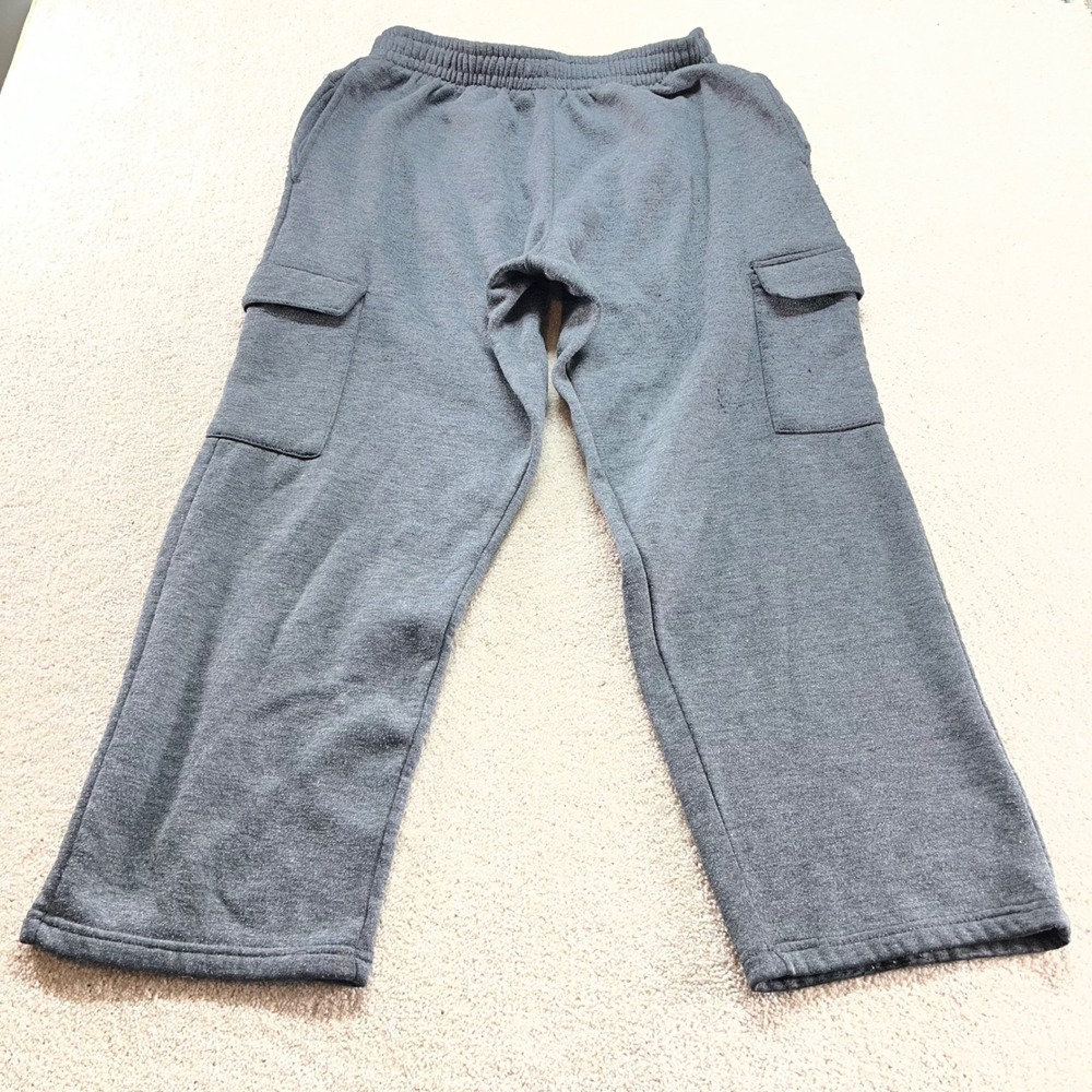 Pony Cargo Sweatpants Mens Large Gray Fleece Lined Straight Leg Joggers